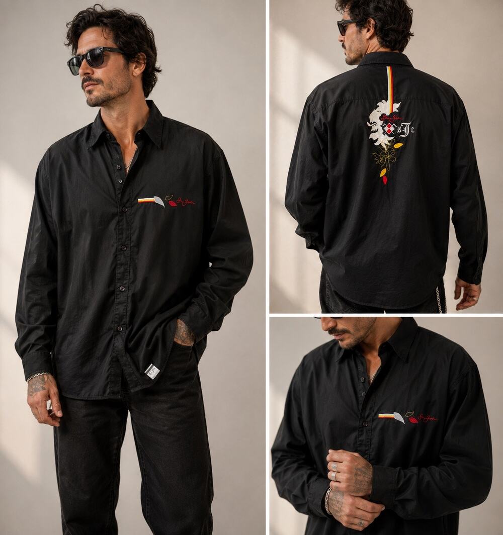 Sean John Shirt Mens 2XL Black Embroidered Button Up Y2K Hip Hop Streetwear